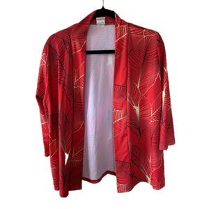 Hula Bay Hawaiian Tropical Leaves Quarter Sleeve Stretchy Open Cardigan Kimono L
